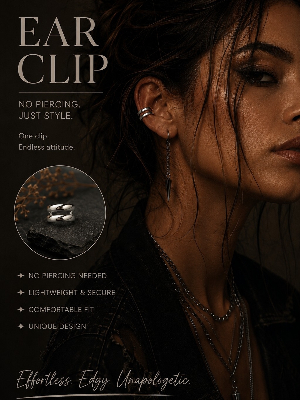 Silver Ear Clip - No Piercing Fashion Ear Cuff